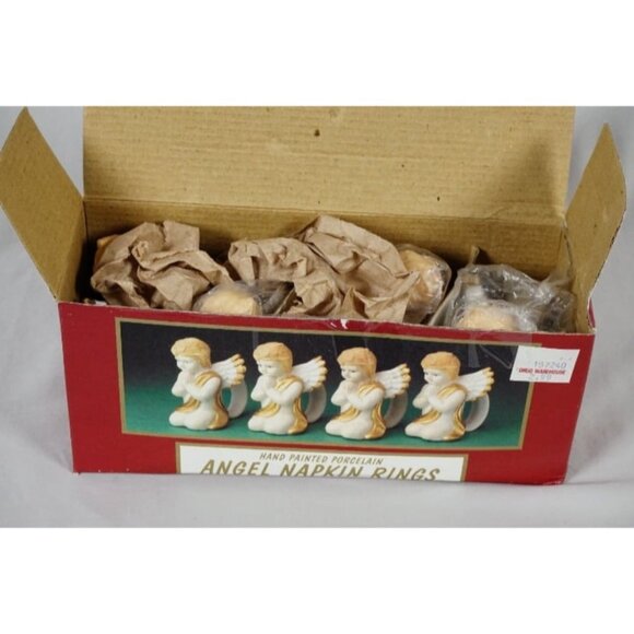 Vintage World Bazaar Hand Painted Porcelain Angel Napkin Rings ~ Set of 4 - Picture 3 of 10